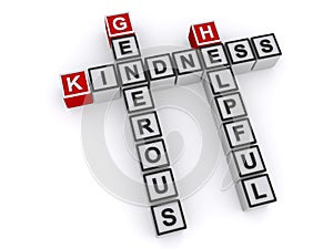 Kindness generous helpful word block photo
