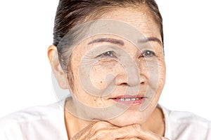 Kindness smile elderly woman portrait isolated on white background