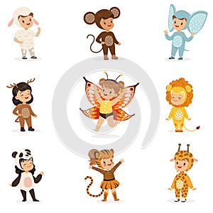 Kinds In Animal Costume Disguise Happy And Ready For Halloween Masquerade Party Collection Of Cute Disguised Infants photo