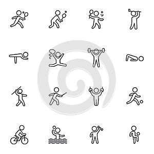 Kinds of sports line icons set