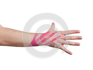 Kinesio tex tape therapeutic treatment of the wrist.