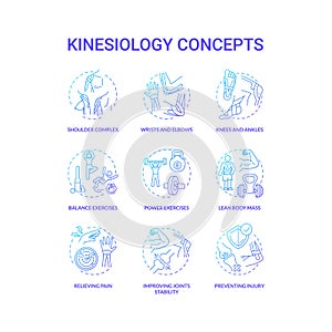 Kinesiology concept blue gradient icons set