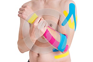 Kinesiology taping on human hand