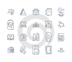 Kinetic energy line icons collection. Motion, Velocity, Force, Work, Speed, Momentum, Power vector and linear