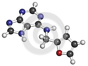 Kinetin (N6-furfuryladenine) plant hormone molecule. Promotes cell division in plants. Used in skin care and cosmetics for