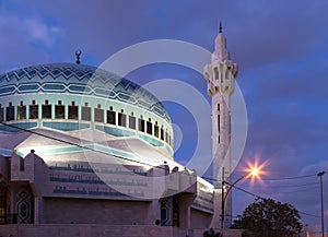 King Abdullah Mosque at night in Amman, Jordan