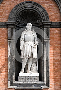 King Alfonso V of Aragon, statue of Achille D'Orsi 1800 on the facade of the Royal Palace, Naples, Italy