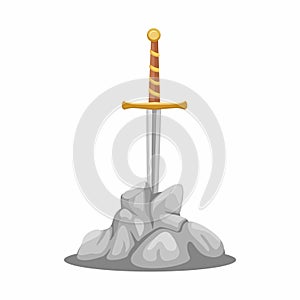 King Arthur Excalibur Sword On Stone Symbol Cartoon Illustration Vector