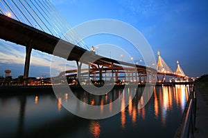King Bhumibol bridge at twilight in Bangkok
