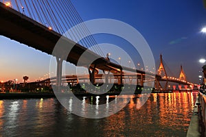 King Bhumibol, industrial ring road, bridge at twilight in Bangkok, Thailand