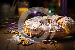 king cake typical of new orleans, AI generated