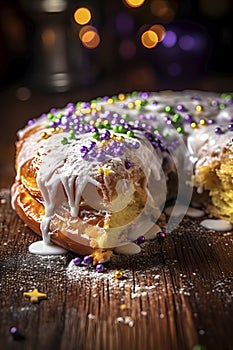 a king cake typical of new orleans, AI generated