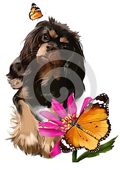 King charles spaniel and butterflies