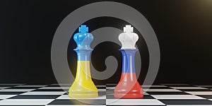 King chess Battle between Ukraine and Russia on chess board for political conflict and war concept