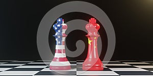 King chess Battle between USA and China on chess board for political conflict and war concept