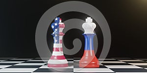 King chess Battle between USA and Russia on chess board for political conflict and war concept