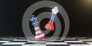 King chess Battle between USA and Russia on chess board for political conflict and war concept