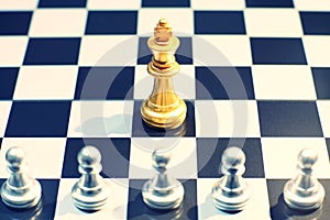 The king in chess game battle of chessboard, business strategy concept,