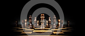 King chess pieces stand leader with team concepts of challenge or business teamwork volunteer or wining and leadership strategic