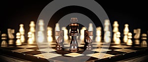 King chess pieces stand leader with team concepts of challenge or business teamwork volunteer or wining and leadership strategic