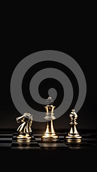 King chess pieces stand with team in vertical concepts of challenge of leader business teamwork volunteer or wining and leadership