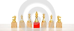 King chess pieces stand with team in vertical concepts of challenge of leader business teamwork volunteer or wining and leadership