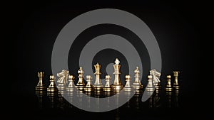 King chess pieces with teamwork concepts of leadership or wining challenge strategy and battle fighting of business team player