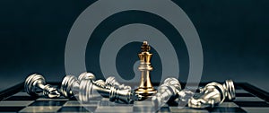 King chess standing to challenge battle fighting on chess board of business team and leadership strategy and organization risk man