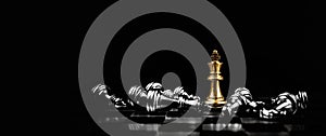 King chess standing to challenge battle fighting on chess board of business team and leadership strategy and organization risk man