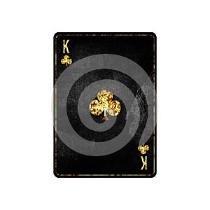 King of clubs, grunge card isolated on white background. Playing cards. Design element