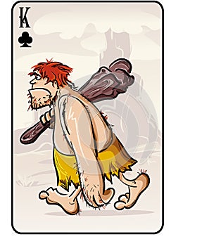 King of clubs playing card from the primitive man