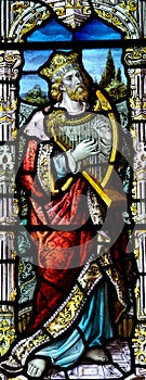 King David with harp in stained glass