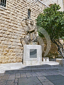 King David statue outside his tomb in mount zion Jerusalem Israel.