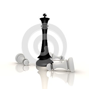 King defeats pawns in chess - a 3d image