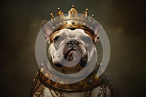 a king dog in his crown being self proud