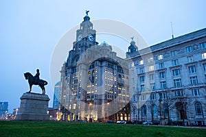 The King Edward VII Monument and the Liver Building, Liverpool