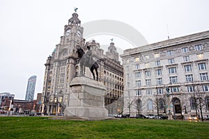 The King Edward VII Monument and the Liver Building, Liverpool