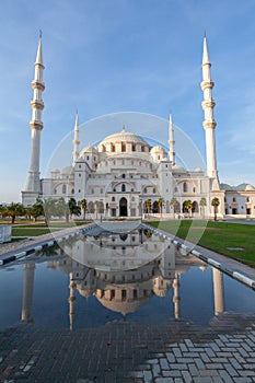 King Faisal Mosque with water reflection  Sharjah  UAE