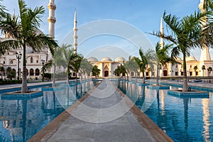 King Faisal Mosque with water walkway  Sharjah  UAE