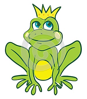 A king frog with a gold crown, vector or color illustration photo
