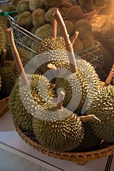 The king of fruit. A pile of ripe durian