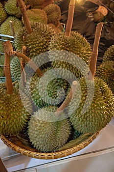 The king of fruit. A pile of ripe durian