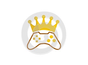 King gamer crown and console symbol gaming vector play games logo design illustration on white background