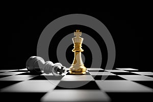 King golden chess standing on chess board concept of business strategic plan and professional organization