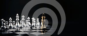 King golden chess standing confront of the silver chess team to challenge