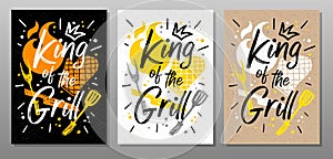 King grill quote food poster. Cooking, culinary, kitchen, bbq, barbecue, axe, fork, knife, master chef. Lettering