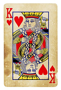 King of Hearts Vintage playing card isolated on white