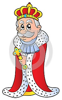 King holding sceptre