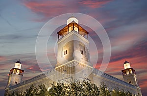 King Hussein Bin Talal mosque in Amman (at night), Jordan