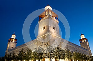 King Hussein Bin Talal mosque in Amman (at night), Jordan